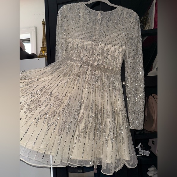 MAC DUGGAL High Neck Long Sleeve A Line Mini Dress - Size 8 - Picture 15 of 17